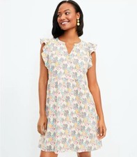 NWT LOFT Medium Paradise Ruffle Cap Sleeve Tropical Safari Print Dress Relaxed