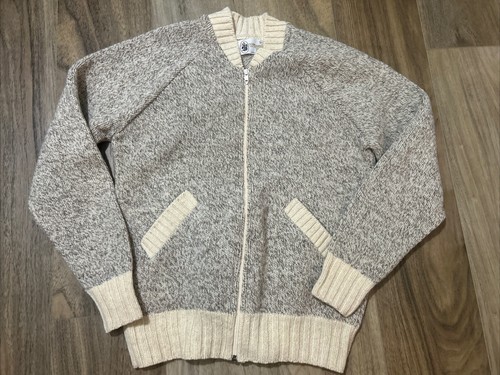 Kids VINTAGE WINONA KNITS TWEED BROWN ZIPUP 85% Wool SWEATER XL Nwot