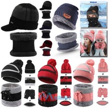 Winter Knit Beanie Hat Scarf Touch Screen Ski Gloves Cap Mask Warm for Men Women