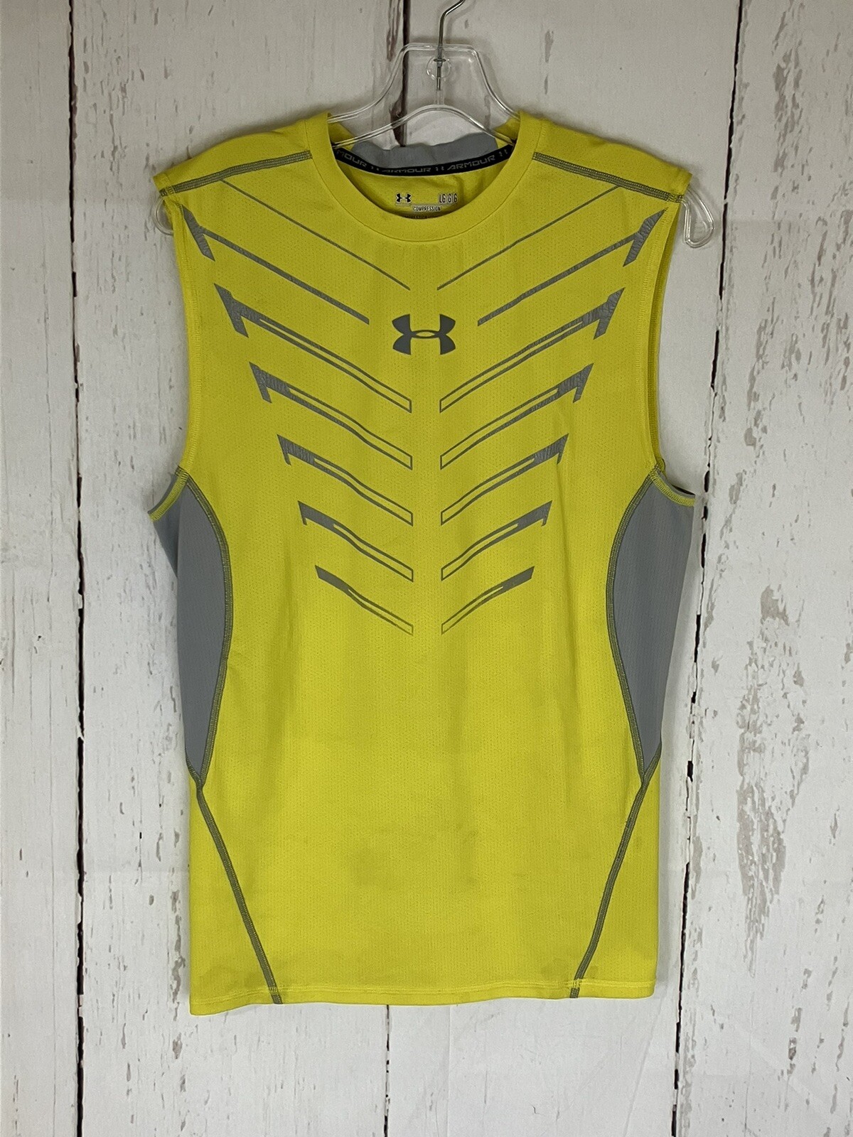 Under Armour Athletic Shirt Mens Large Compression Sleeveless Heatgear Poly Lime eBay