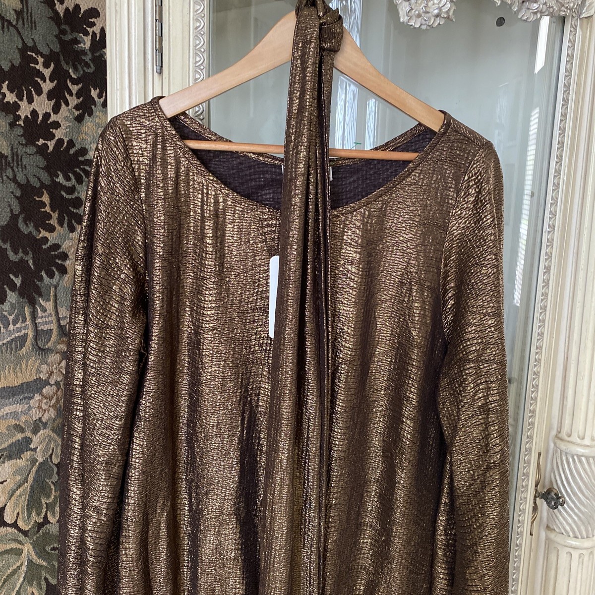 Alexis gold texured dress SZ Large long sleeves,belt sash ,Dropped Waist NWOT | eBay Alexis gold texured dress SZ Large long sleeves,belt sash ,Dropped Waist NWOT | eBay