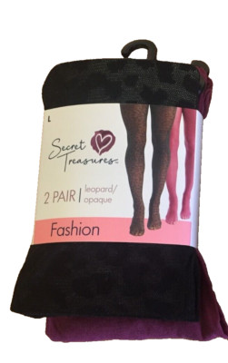 Secret Treasures Women's SIZE L Opaque Leopard Tight, 2 Pair FASHION