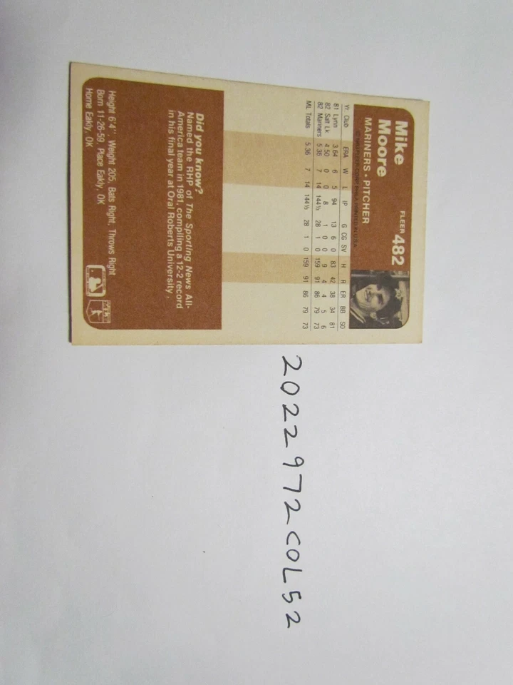 1983 Fleer Mike Moore Signed Baseball Card Beckett Pre-Certified 2 - Image 2 of 2