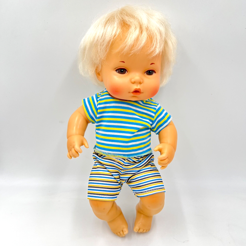 Vintage 1970’s Mattel Baby Brother Tinder Love Boy Rubber Doll Drinks and 12in