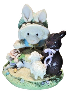 1992 Enesco Cream and Cocoa Easter Figurine Our Friendship is so Sweet Bunny Hat