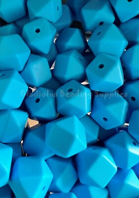 25 Qty 14mm Blue Hexagon Silicone Beads, Loose Beads