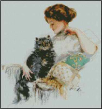 Vintage Lady with Cat Counted Cross Stitch Chart No.30-116