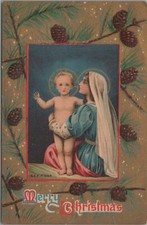Postcard Merry Christmas Mary and Baby Jesus 