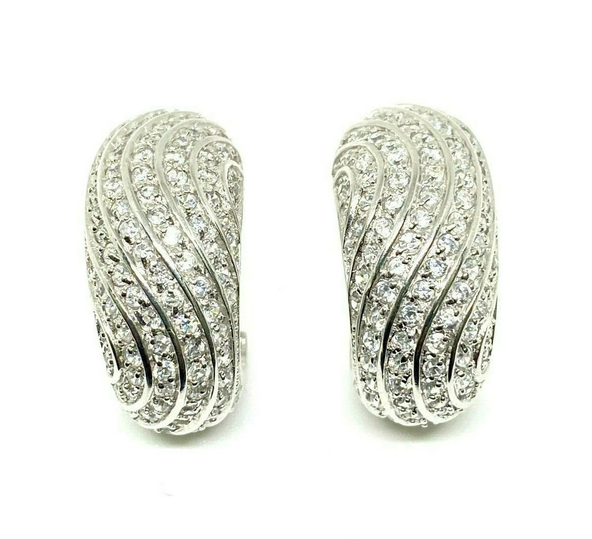 Sterling Silver 925 Rhodium Plated 1.00ctw Round Pave Cubic Zirconia Earrings