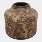 Weller Burntwood 1910s Vintage Art Pottery Tan Brown Fish Ceramic Flower Vase