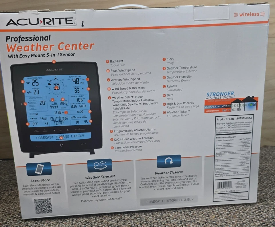 ACURITE PROFESSIONAL WEATHER CENTER 01515DIA2 5-in-1 UNUSED! New! Large Display - Image 3 of 4