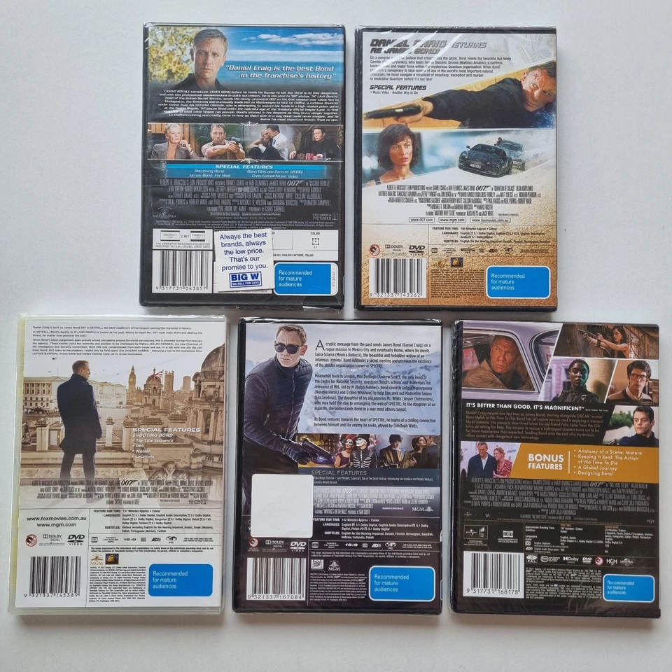 Daniel Craig 007 Movie Collection (DVD, 7-Disc) PAL Region 4 (James Bond) SEALED - Image 3 of 4
