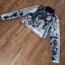 New Look Premium UK 10 Silver Mix Sequin Cropped Top in Good Condition