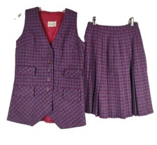Country Set Vintage Womens Small XXS XS 00 100 Wool Pleated Skirt Vest 2pc