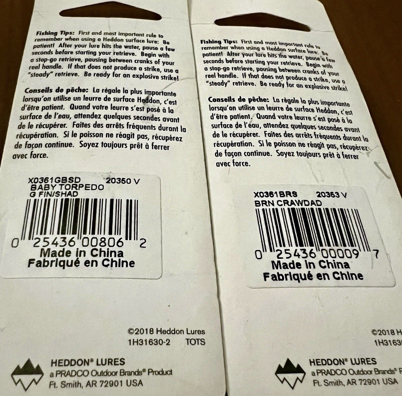 2 Heddon Baby Torpedo X0361 Propbait Topwater Lures G FINISH SHAD/BROWN CRAWDAD - Image 5
