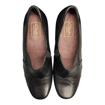 #ad Clarks Everyday Sugar Spice Pump Heels Womens Size 7.5 Black Block Heel Slip On $27.99