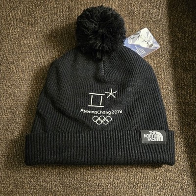 NWT The North Face Pyeong Chong Winter Olympics 2018 Pom Beanie Black Rollup Cap