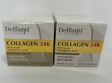 Delfanti Collagen 24K Anti Aging Day & Night Cream 1.7 oz each New in Box