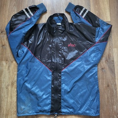Vintage Asics Regenjacke Windbreaker 90er Uk Large blau schwarz Nylon leicht