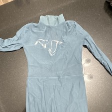 Weissman Women s Blue Solid Mesh Long Sleeve Dance Leotard Unitard RN 64830