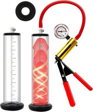 2.25 inch x 9 inch Manual Penis Pump with Metal Handle with Pressure Gauge