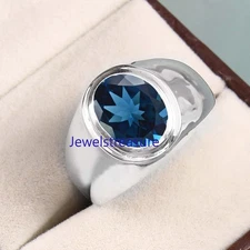 Natural London Blue topaz Gemstone with 925 Sterling Silver Ring For Men's #4333