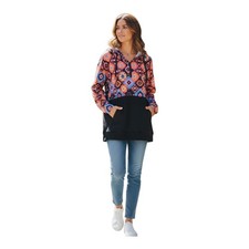 Emerald Rose Womens Geometric Print Quarter Zip Hoodie Black Bottoms Pockets XL