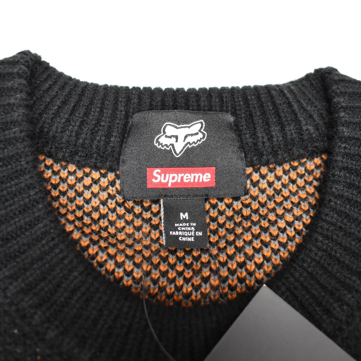 NWT Supreme Fox Racing Logo Knit Crewneck Sweater Black FW25 Men's