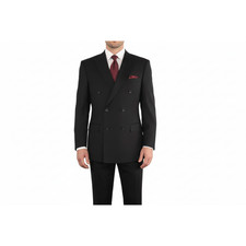 Men Apollo King Double Breasted Formal Business Suit Pleated Pants DM21 Black