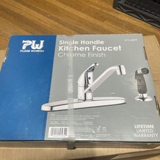 New Plumb Works Chrome Single Handle Kitchen Faucet W/ Optional Spray..673-6809