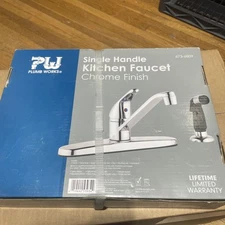 New Plumb Works Chrome Single Handle Kitchen Faucet W/ Optional Spray..673-6809