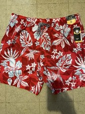 Speedo Swim Shorts Mens XXL Red Floral 18" Outseam Mesh Liner Stretch UPF 50 