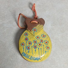 Vintage Hand Painted Wooden Castanets Clappers Folk Art Instrument "Barcelona"