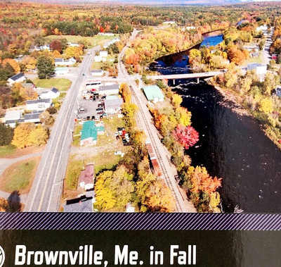 C2020s Maine Postcard Unposted Brownville In Fall Autumn River Bridge 3 E98H