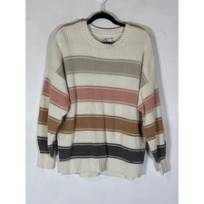 Hollister Women's Small Striped Chunky Knit Sweater Balloon Sleeve Neutral
