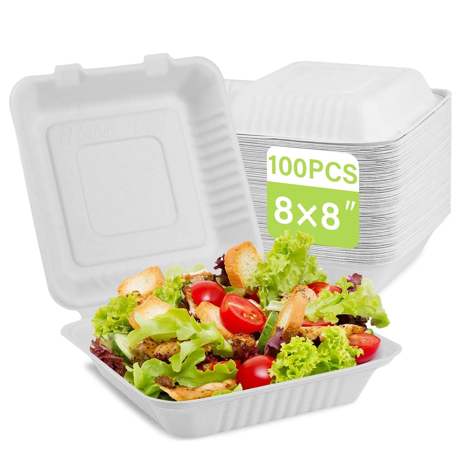 Clamshell Take Out Food Containers 8X8, 100 Pack To Go Containers Disposable,...