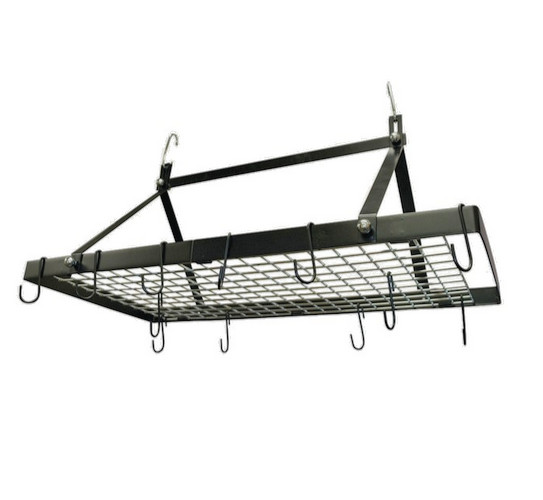Pot Rack Black Rectanglular Ceiling Hanging Kitchen Space Saver Organizing Hooks