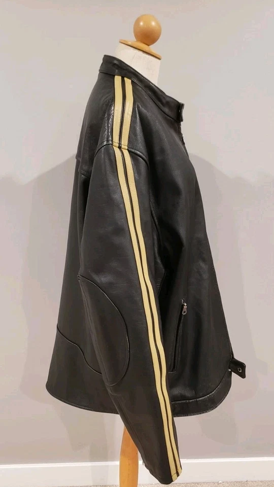 Chaqueta de cuero negra vintage Arizona Jean Company para hombre manga a rayas talla XXLT  Foto 2 de 4