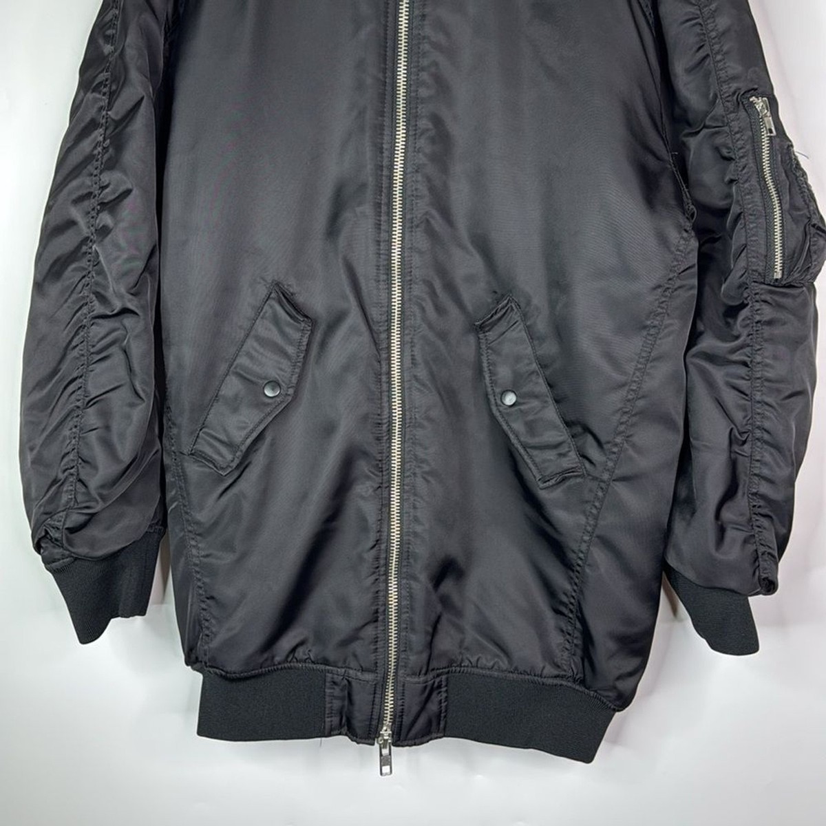 Zara Black Oversized Bomber Flight Jacket Size XS/S View 3