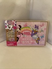 Disney Minnie Mouse 5 Wood Jigsaw Puzzles in Wood Storage Box NEW