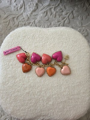 Betsey Johnson Lucite Heart Charm Bracelet Pinks, Orange Hearts Vintage NWT RARE