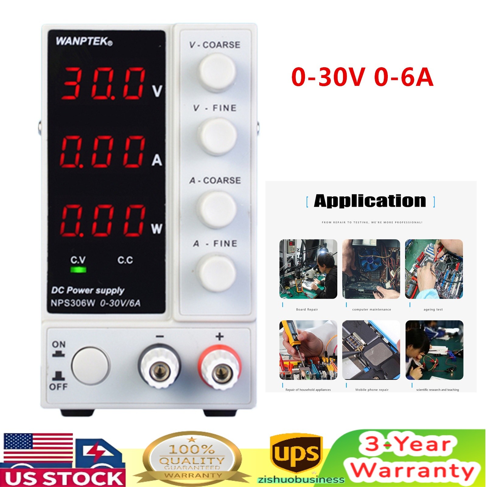 0-30V 0-6A Lab DC Bench Power Supply Variable Adjustable Power Supply US