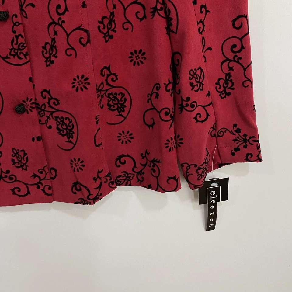 Elementz Womens Blazer Medium Red Black Button Up Stretch Floral Print Jacket - Image 3 of 4