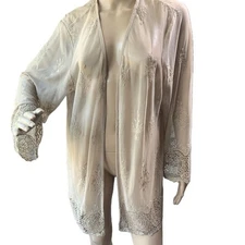 ANTTHONY Woman's Beige Lace Floral Embroidery Sheer Open Cardigan Sz XL Normcore