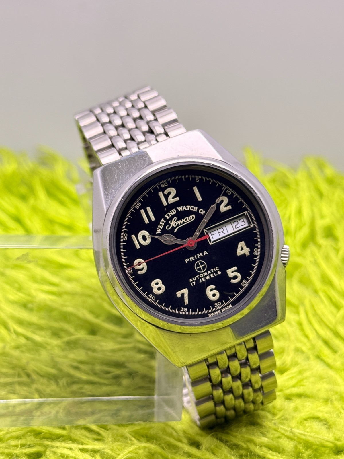 West Band Watch Rice 17J Day/Date VTG Sower End of Prima Automatic Beads Watch - vintagewatches.pk