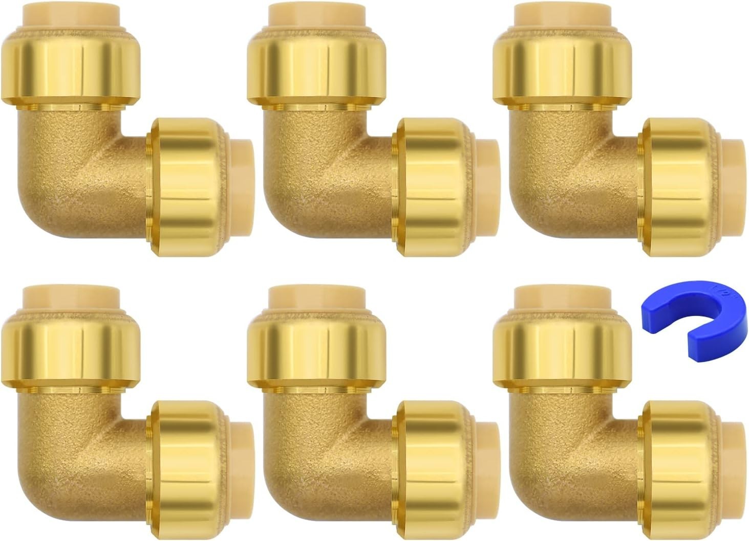 Paquete de 6 accesorios de plomería de conexión rápida, codos de 1/2" con clip d