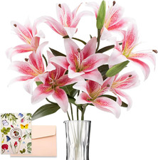 12 Artificial Lily Flowers with 9 Heads Full Bloom Lily 3 Buds, Long Stem Arti