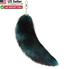 Real Green Fox Fur Tail Keychain Tassel Bag Charm Cosplay Pendant FROM USA