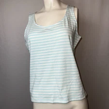Talbots Light Blue & White Stripe Sleeveless Knit Pullover Tank Large Petite