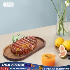 12 Pcs Wooden Serving Trays Oval Wood Food Plates Rustic Dinner Plates Board.